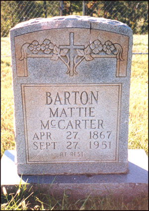 Headstone of Mattie McCarter Barton