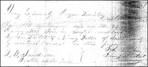 Marriage Record of Nancy Dodson and Jackson Whitsett